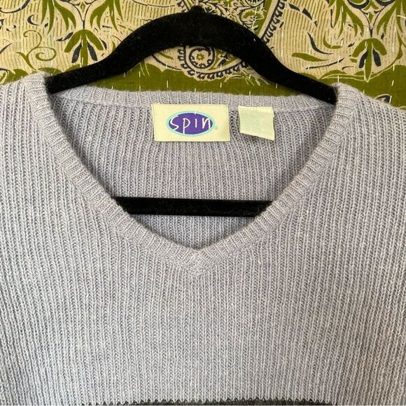 Vintage 90's Light Blue Spin Cropped Ramie Blend Stripped Sweater Size Medium - Picture 5 of 13